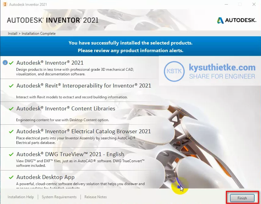 Download Autodesk Inventor 2021 Full Link Google Drive - Hướng dẫn cài đặt 5 Cài đặt Autodesk Inventor 2021 - Finish Install
