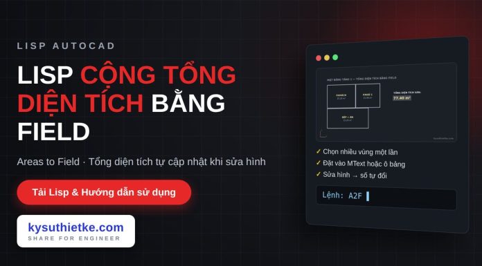 Lisp cộng tổng diện tích bằng Field trong AutoCAD – Areas to Field lisp cộng tổng diện tích bằng Field trong AutoCAD