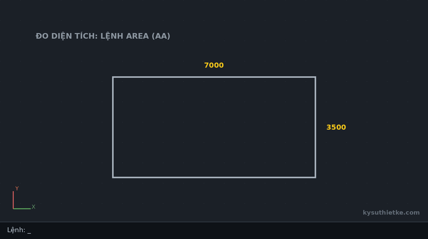 Cách đo diện tích trong AutoCAD: 5 cách nhanh, đổi sang m2 2 Minh họa lệnh AA đo diện tích hình chữ nhật 7000 × 3500 và đổi ra m²